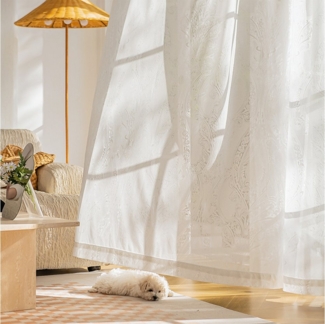 MULISOFT Gardine Halbtransparente Gardinen mit Reliefdesign, Ösen (2 St), halbtransparent, romantischem Reliefmuster UV-blockierend, für Wohnzimmer & mehr