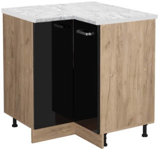 Eckunterschrank R-Line Schwarz Hochglanz 75.6 cm AP Marmor Vicco