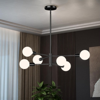 Jibenhome LED Deckenleuchte Drehbare Hängelampe 4/6/8 Flammig Modern Kronleuchter,E27, 6 Flammig-ohne Leuchtmittel, LED fest integriert, Schwarz Pendelleuchte