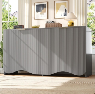Flieks Sideboard (1 St, B140/T40/H85 cm, mit verstellbare Regalen), Aufbewahrungsschrank mit 4 welligen Türen Kommde Wohnzimmer