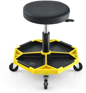 Werkstatt Rollsitz mit Ablage & 4 Universalrollen 150 kg Belastbar Höhenverstellbar Gelb