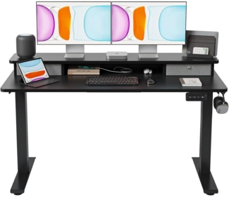 Höhenverstellbarer Elektrischer Stehtisch mit Doppelschublade 140 x 60 cm Ablage