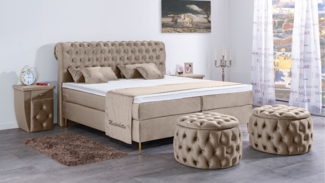 Meisterbetten Boxspringbett Lisa 160x200 in VS-Beige, Matratzenbezug Nano, Ergoflex-Topper