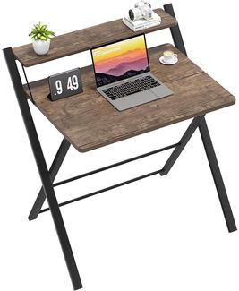 Klappbarer Schreibtisch mit Regal, Dunkelbraun, Home Office, Platzsparend