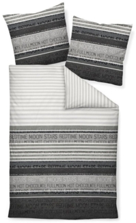 Traumschloss Bettwäsche Premium Baumwolle, Flanell, 2 teilig, gestreift in verschiedenen Grautönen, mit Schriftzügen