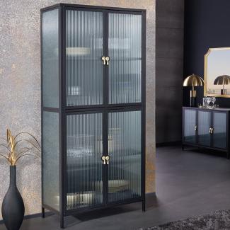 Moderner Vitrinen-Schrank TRIADO 180cm schwarz gold Metall Riffelglas