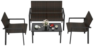 COSTWAY Gartenlounge-Set, (4-tlg), Balkonset PE Rattan, mit 2 Stühlen, Bank & Tisch