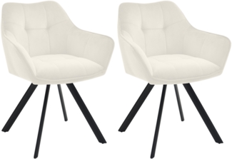 CLP 2er Set Esszimmerstuhl Scott I Samt oder Stoff I Sessel mit Metallgestell I,creme Samt