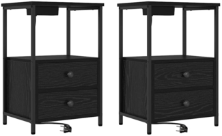 vidaXL Nachttisch mit Ladestation 2 pcs Schwarze Eiche Holzwerkstoff 859441
