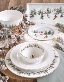 EasyLife Suppenteller Chalet, Handwäsche empfohlen, Weiß, Motiv: Wintersport, Skifahren, Schnee