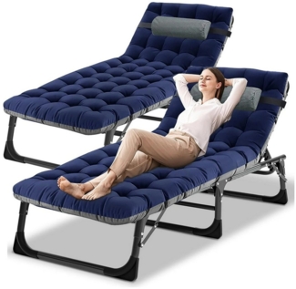 Meulbaty Klappbett Klappbar Sonnen Liege für Balkon/Garten, mit Auflage und Seitentasche (2-St) mit 5-stufiges Verstellmechanismus und 2.3-3cm Matratze