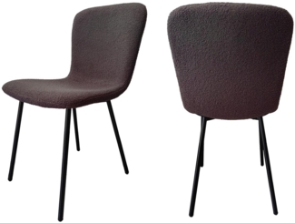 Stuhl Bouclé Optik 4er Set Dunkelgrau mit Pulverbeschichteten Metallbeinen 44 x 52 x 79 cm