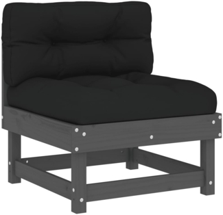 vidaXL Mittelsofa mit Kissen Grau Massivholz Kiefer 825431