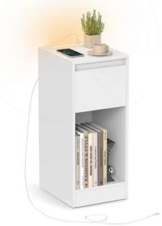 VASAGLE Nachttisch, schmal, Beistelltisch, LED-Beleuchtung, 1 USB-A-Anschluss, 1 USB-C-Anschluss, Schublade, offenes Fach, für Schlafzimmer, Wohnzimmer, wolkenweiß LETDE610W01