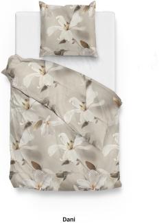 Zo! Home Mako-Satin Bettwäsche 135x200 cm Dani taupe grey Sternmagnolie Blumen