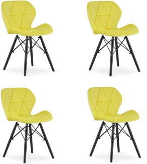Valora WAKO Samtstuhl, gelb, schwarze Beine, für Esszimmer, 4er-Pack