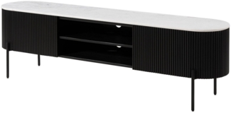 Massivmoebel24 TV-Board (Massivholz), Mango 180x36x51 schwarz lackiert / Marmor weiß BARCELONA #111