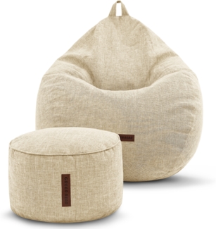 Green Bean® 2er Set Indoor Sitzsack + Hocker mit EPS-Perlen Füllung - Sitzhocker Sitz-pouf , Beige, L