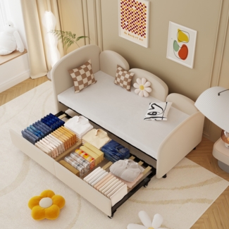LVHOM Polsterliege 90x200cm, Schlafsofa mit Ausziehbett 90x200cm, Stauraum, Samt, Kinderbett/Gästebett/Sofa, niedrig im Kinderzimmer, Gästezimmer, Wohnzimmer