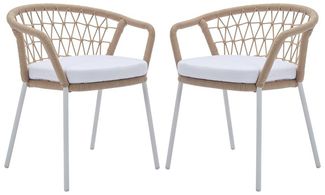 Vente-unique - Gartensessel 2er Set - Metall & Seile - Beige & weißes Kissen - ZALLY von MYLIA
