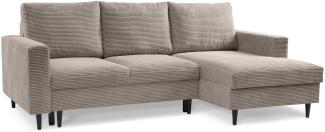 Selsey Nalika - Ecksofa mit Schlaffunktion, Kordsamt-Bezug, beige, rechtsseitig