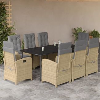 vidaXL 9-tlg. Garten-Essgruppe mit Kissen Beigemischung Poly Rattan 3212399
