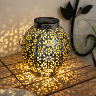 LED Solarleuchte, Kugel, Erdspieß, silber-antik, H 39 cm