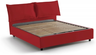 Dmora Anjin Doppelbett, Bettkasten mit Stoffbezug, 100 % Made in Italy, Öffnung vorne, geeignet für Matratze 160 x 190 cm, Rot