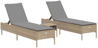vidaXL 3-tlg. Sonnenliegen-Set mit Auflage Beige Poly Rattan 3284266