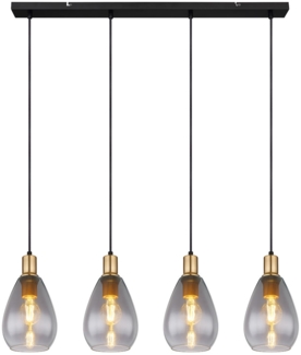 Hängeleuchte, Metall schwarz, Glas rauch, messing, H 120 cm