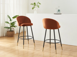 Vente-unique - Barhocker 2er-Set - Samt & Metall - Terracotta - ELIRAM