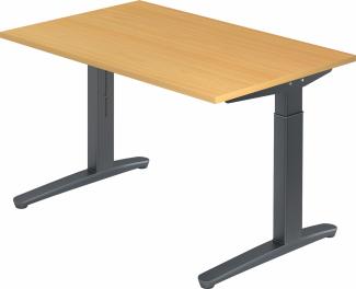 bümö manuell höhenverstellbarer Schreibtisch 120x80 in Buche, Gestell in graphit - PC Tisch höhenverstellbar & klein, höhenverstellbarer Tisch Büro, kleiner Computertisch verstellbar, X12-6-GG