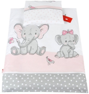 BABYLUX 2 tlg. Set Bezug für Kinderwagen Stubenwagen oder Wiege Garnitur Bettwäsche Kissen Decke 60x78 cm (112. Elephanten Coral)