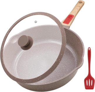 Keramik Pfanne 28 cm mit Deckel Antihaftbeschichtung Bratpfanne 28cm - Braun