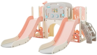 Merax Indoor-Rutsche Kinderrutsche mit Klettergerüst & Basketballkorb, (1-tlg), doppelter Rutsche mit Tunnel und Teleskop, Spielset für Kleinkinder