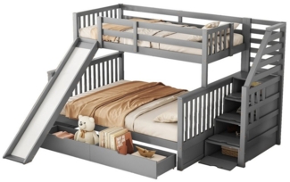 OKWISH Etagenbett Etagenbett mit Schubladen, Kinderbett Einzelbett Funktionsbett (Etagenbett,mit Rutsche und Schubladen – Multifunktional, Viel Stauraum, Hochwertiges Kiefernholz, Ideal für Kinderzimmer, Weiß – Inklusive Stabile Treppe, Sicher und Prak...