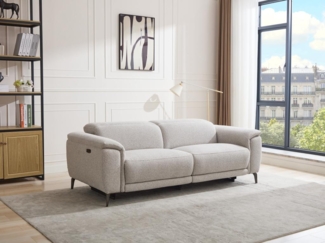 Vente-unique - Relaxsofa elektrisch 3-Sitzer - Strukturstoff - Hellgrau - BOSDALO