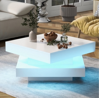 HAUSS SPOLE Couchtisch quadratischer mit drehbarer Platte, LED-Licht, 70x70x36 cm Weiß (1-St), mit 16-farbigem LED-Licht, 70x70x36 cm