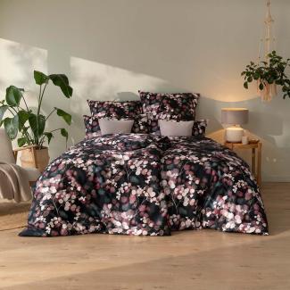 Estella Mako-Satin Bettwäsche 155x220 Nevia schwarz Blätter Punkte 7949-900