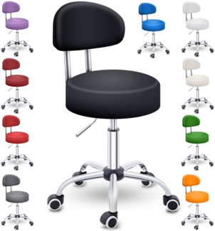 TRESKO® Rollhocker mit Lehne Grün | Arbeitshocker höhenverstellbar 47-60 cm | Drehhocker mit Rollen | Bürostuhl Hocker Drehstuhl Kosmetikhocker