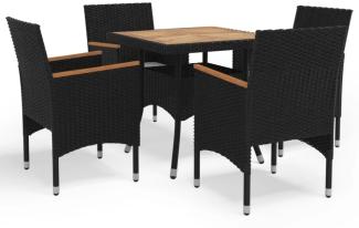 vidaXL 5-tlg. Garten-Essgruppe Schwarz Poly Rattan und Akazienholz 3058326