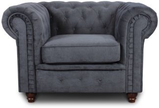 Sessel Chesterfield Asti - Couch, Couchgarnitur, Couchsessel, Loungesessel, Stühl, Holzfüße - Glamour Design (Graphit (Capri 16))