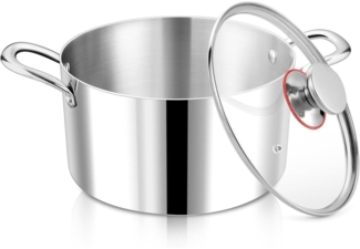 Kochtopf 24cm 3-Lagiger Edelstahl ≈ Glasdeckel 5,6L Induktion