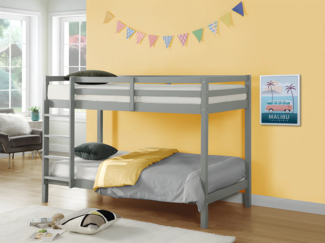 Vente-unique - Etagenbett mit Matratzen - 2x 90 x 190 cm - Kiefer massiv - Grau - ANICET II