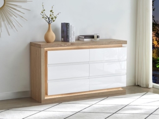 Vente-unique - Kommode mit 6 Schubladen - Mit LED-Beleuchtung - MDF - Weiß lackiert und Holzfarben- FLARANCIA