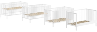 Babybett Kara-lynn 144x76x84 Gitterbett Massivholz Buche Weiß