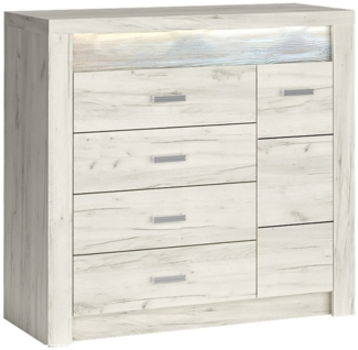 Lomadox Kommode INGENIO-161, Wohnzimmerschrank Sideboard mit LED Beleuchtung modern in Esche weiß