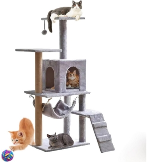 SURFOU Kratzbaum 125cm Multi-Leve Kletterbaum Mehrstöckiger Plüsch, Korb Höhle mit Katzenhöhle Kratzbrett Plüsch Sisal Katzenmöbel
