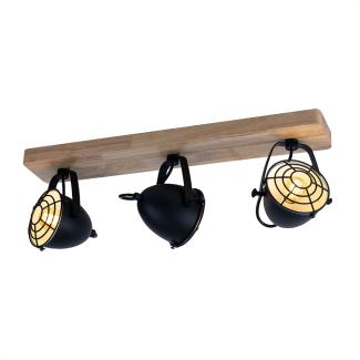 Deckenlampe, Metall Holz, schwarz, Spots verstellbar, L 59 cm