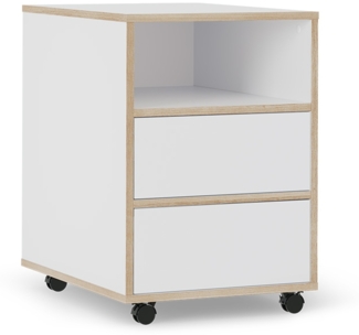 Vicco Rollcontainer Weiß 42 x 55 cm mit Regalen und 2 Schubladen, Tetrix